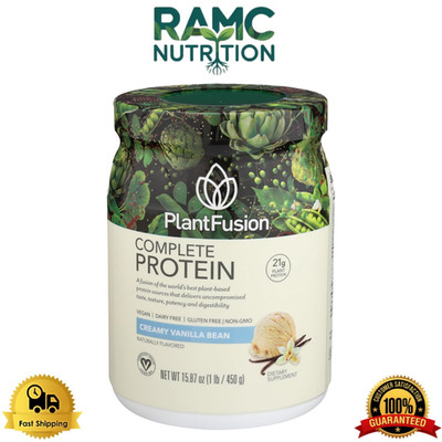 PlantFusion Complete Vegan Protein Powder, No Sugar, Non-GMO - Vanilla Bean 1 LB
