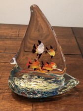 Murano Seven Fish Aquarium Sail Boat Art Glass Paperweight