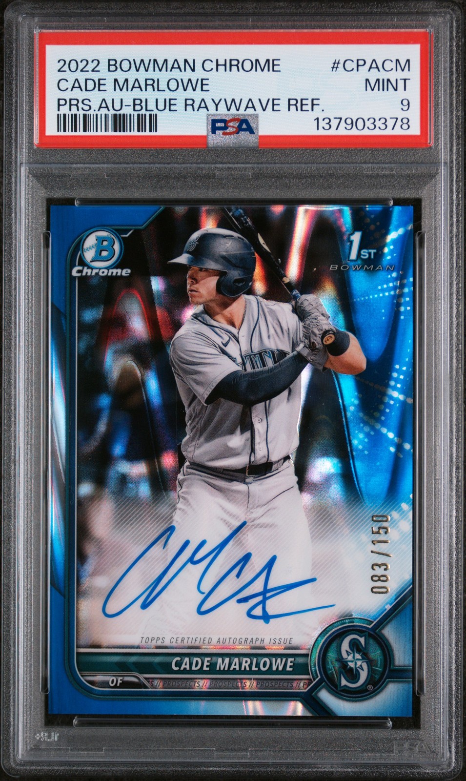 2022 BOWMAN CHROME PROSPECT AUTOS #CPACM CADE MARLOWE 83/150 PSA 9 AUTO