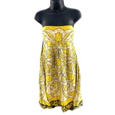 Nicole Miller Yellow Gold Print Silk Blend Strapless Cocktail Dress Womens Sz 6