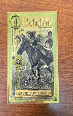 #ad Oklahoma Goldback Alpha $1 Note 2023 1 1000 Troy Oz 24K Gold BBB4092 $8.00