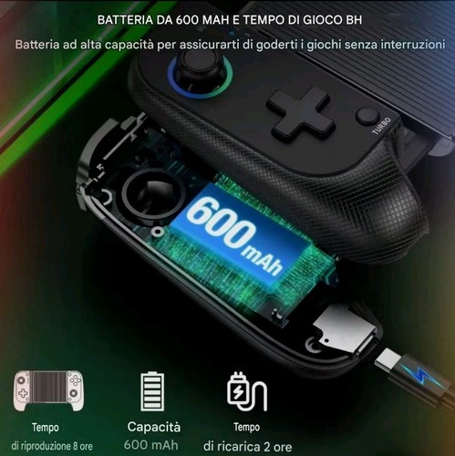 Controller Gamepad Portatile a led per iOS/Android -Bluetooth, 600mAh,regolabile - Foto 6 di 8