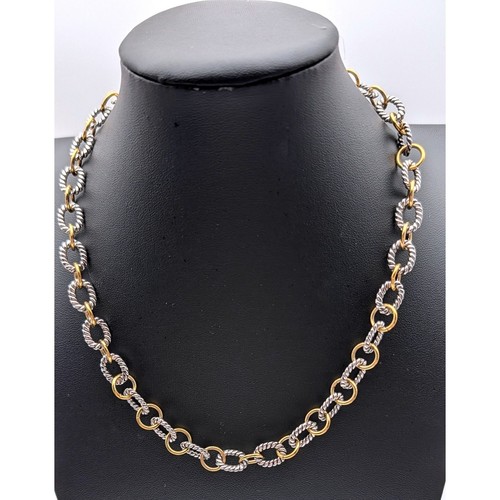Premier Designs Two Tone Mixed Metal Rope Link Chain Necklace Silver Gold Tone