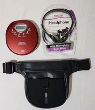 Durabrand CD Player Portable Joggable Red CD-85 Headphones Belt Bag Carrier Y2K