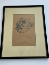 MID CENTURY MODERN DRAWING EXPRESSIONIST SIGNED MYSTERY FACE HEAD 1950'S VINTAGE