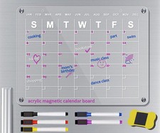 17"x12" Magnetic Acrylic Calendar for Fridge Clear Dry Erase Calendar Board Pen