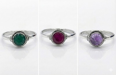 Designer 925 Sterling Silber Damen Rubin Smaragd Amethyst Edelstein Ring Geschenkbox