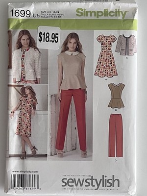 SIMPLICITY 1699 MISSES 16-24  JACKET DRESS TOP PANTS  SEW STYLISH  PATTERN UNCUT