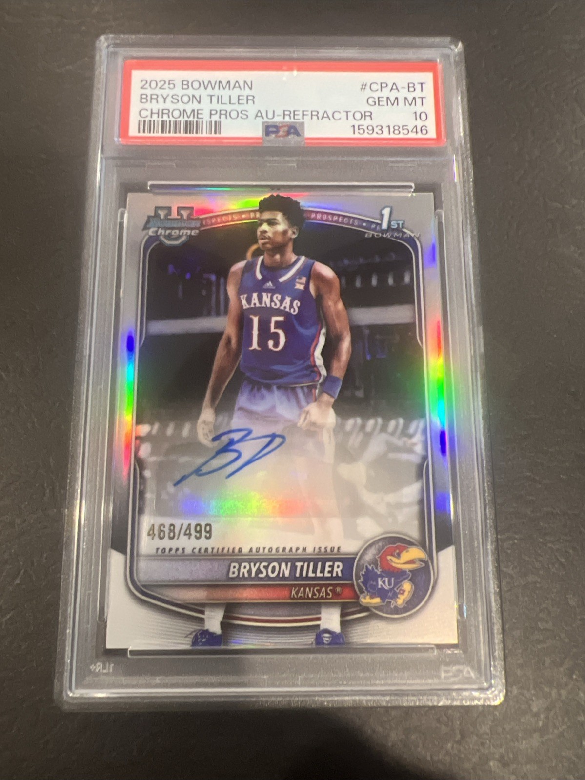 2025-26 Bowman Chrome Bryson Tiller 1st Kansas Refractor Auto /499 Psa 10 🔥