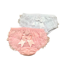 Baby Girl Nappy Cover Satin Lace Pants Frilly Knickers Pink, White Pack of 2