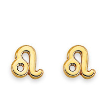 NEW 14K YELLOW GOLD ZODIAC-LEO STUD EARRINGS WITH SCREW BACK