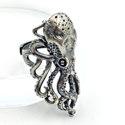 Sterling Silver 925 Oxidized Octopus Statement Ring Sz 9.5 Adjustable