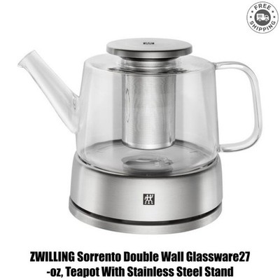 ZWILLING Sorrento Double Wall Glassware27-oz, Teapot With Stainless Steel Stand