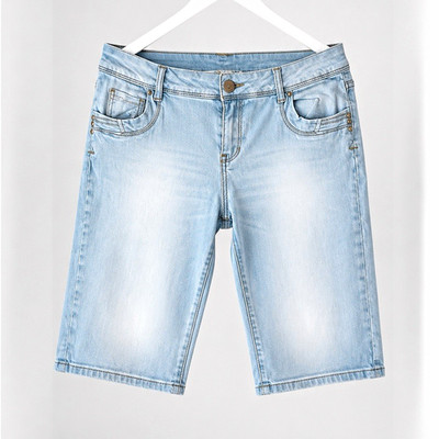 LIVRE Blue Damen Denim Bermuda Shorts hellblau L Five-Pocket Knopfverschluss