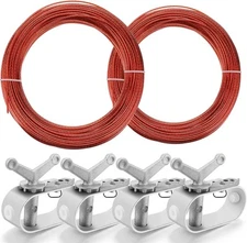 2 Set Swimming Pool Cover Winch and Cable Kit 100 Ft & 130 Ft, Red 