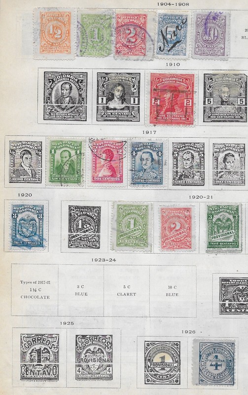 14 Colombian Republic Stamps from Quality Old Antique Album 1904-1926
