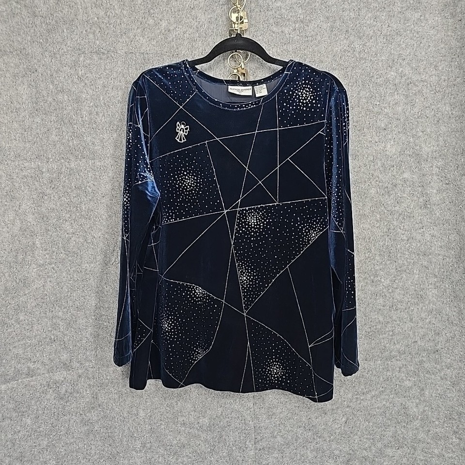 Vintage Alfred Dunner 2 pc Skirt Suit 16 Petite Blue Velvet with Silver