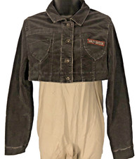 Harley Davidson 1/2 Jacket long sleeve Distressed Corduroy Black Women's Large
