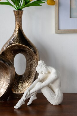 Minimalist Abstract Aluminum Human Figurine On Marble Stand For Living Room