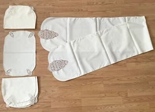 New Ecru Table Runner 88” and 12 Matching Placemats Set, Crochet Lace Accents