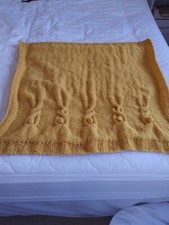 Golden Yellow Chunky Hand Knitted Baby/Toddler Blanket With Bunnies