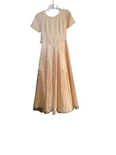 vintage gold formal tea length big tie back bow dress