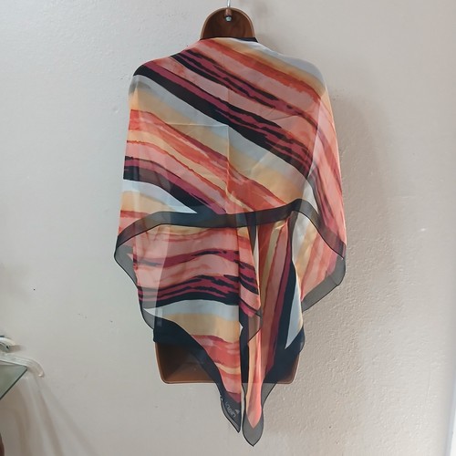 Calvin Klein Silk Scarf 70X16 Striped Multicolor Sheer Very Soft Logo 5493 - Picture 6 of 13