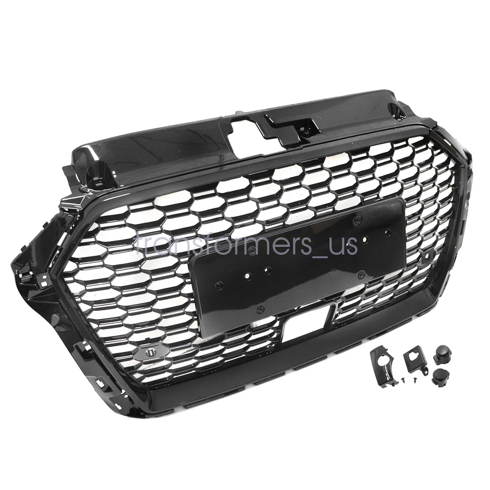 Para Audi A3 2017-2020 8V RS3 Estilo Frontal Panal Malla Parrilla Negro Brillante con ACC Foto 3 de 4