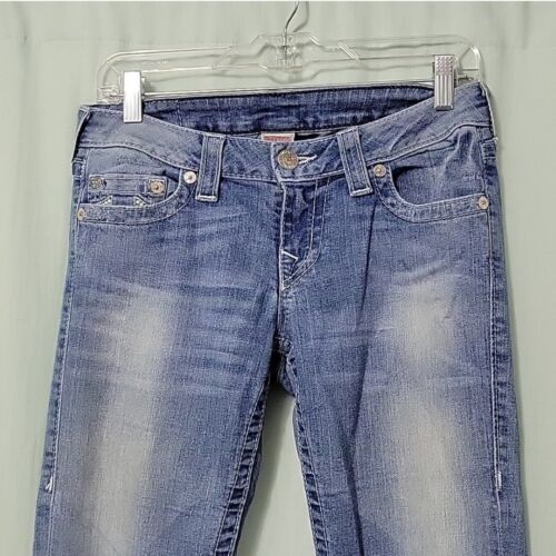 True Religion Damen Jeans Größe 27 Flap Bootcut Light Wash Denim Tall Long - Bild 2 von 7