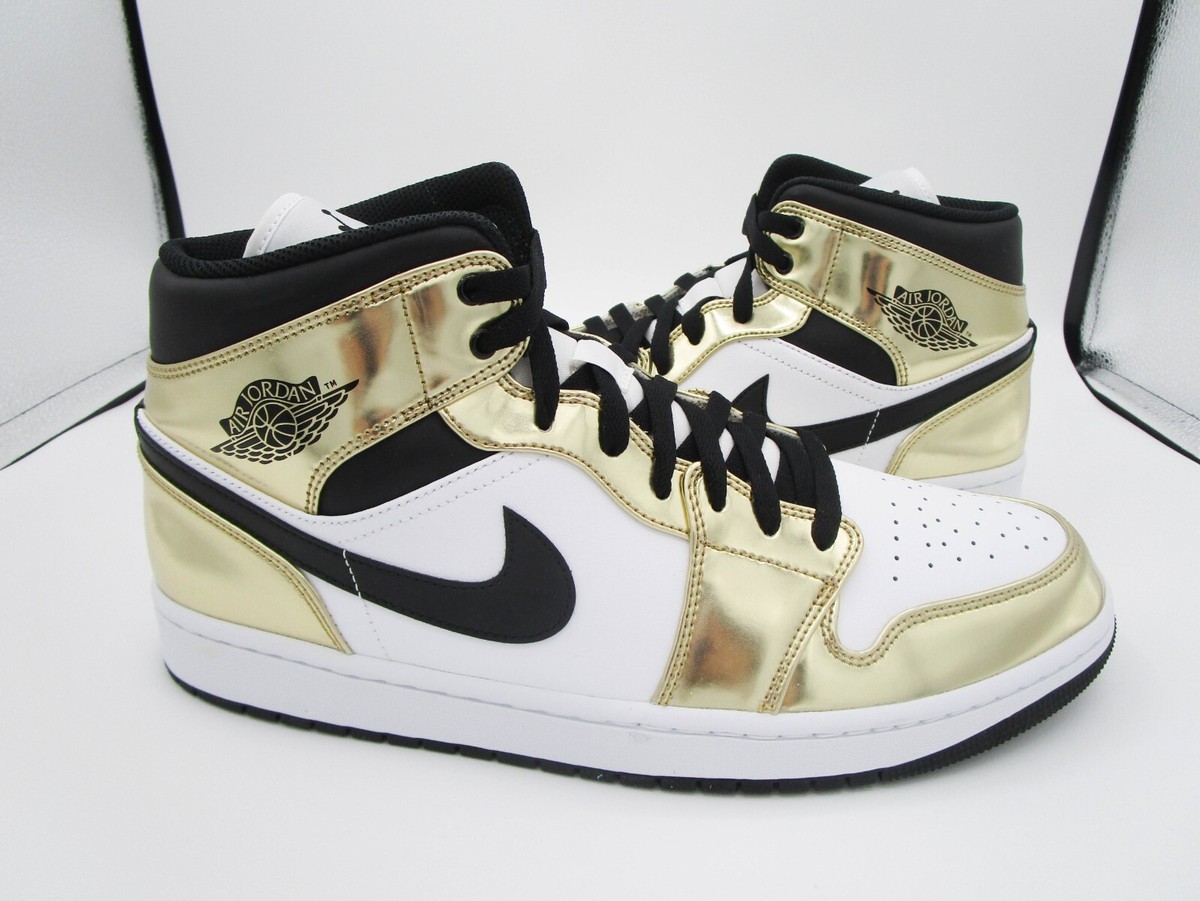 Nike Air Jordan 1 Mid SE Mens 13 Metallic Gold Black White Sneaker