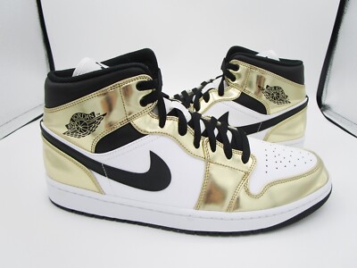 Nike Air Jordan 1 Mid SE Mens 13 Metallic Gold Black White Sneaker