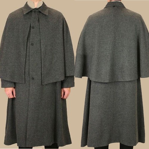 Gray Men Overcoat with Cape Coat Regular Fit Tweed Wool Blend Business Wedding - 第 1/13 張圖片