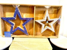 Stars  Stripes LRG Wooden Beaded Stars July 4th Patriotic Each Set Of 2 NIB