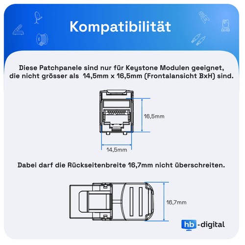 Patchpanel für Keystone Module 4 | 6 | 8 | 12 | 16-Port grau/schwarz Aufputz - Afbeelding 2 van 95