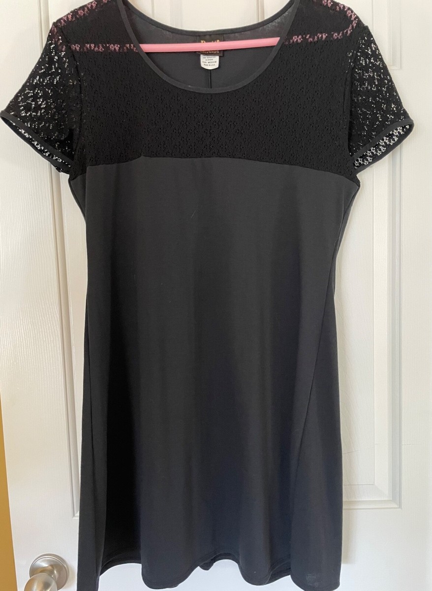 Dotti Black Short Sleeve Lace Top T-Shirt Dress Womens Size M Dotti Black Short Sleeve Lace Top T-Shirt Dress Womens Size M