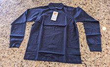 A Kids Jersey Knit Long Sleeve Shirt School Uniform Navy Blue size Youth L