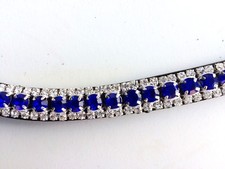 Stirnriemen Stirnband mit geschliffenen Kristallen blau geschwungen für Trensen
