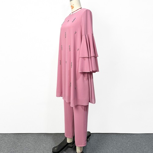 2 Piece Women Muslim Long Sleeve Top Pants Suit Abaya Dress Islam Dubai Clothing - 第 13/20 張圖片
