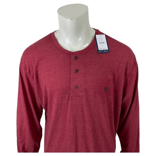Chaps Long Sleeve Pullover Henley Shirt Chaps Red 3 Button Collar Mens 2XL - Picture 5 of 10
