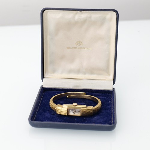 Vintage Bucherer Ladies Watch Watch Bracelet Bangle Gold Plaque Running w/ Box