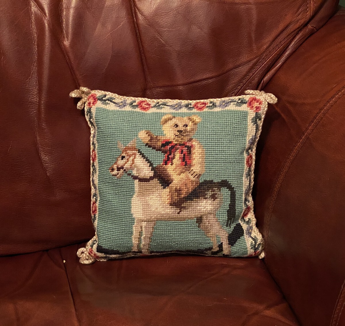 Vintage Katha Diddel Pillow あひる　プレゼント Katha Diddel Home 9” Square Vintage Needlepoint Pillow Teddy