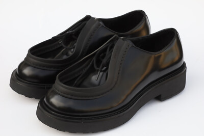 PRADA Diapason Black Brushed Leather Lace-Up Derby Shoes Size 7 - US 8