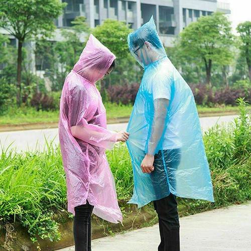 New Emergency Disposable Rain Coat Raincoats Hood Poncho Camping Hik W8N3 A6W0