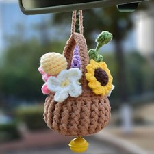 Car Mirror Hanging Accessories,Crochet Plant Decor, Boho Knitted Flower Baske...