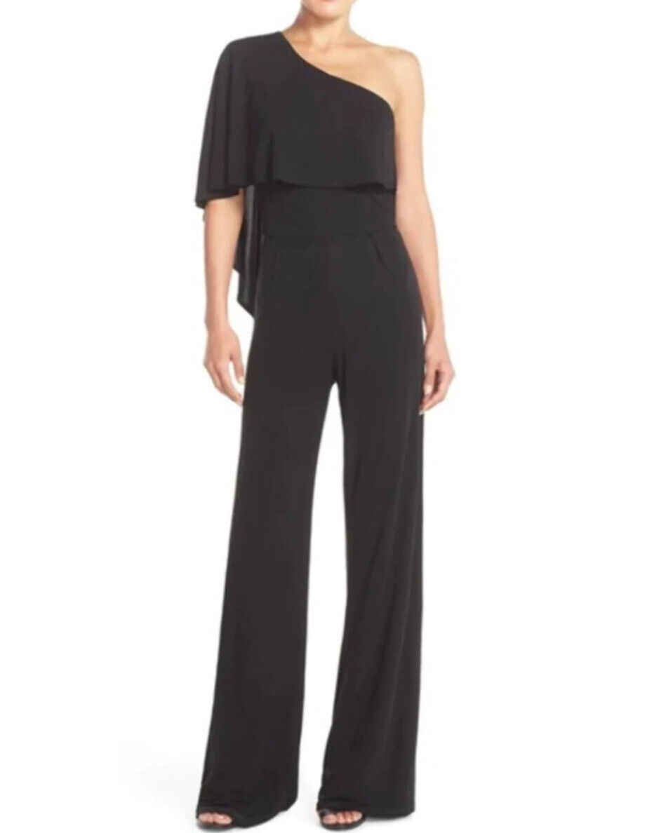 Black Drape One Shoulder Jumpsuit