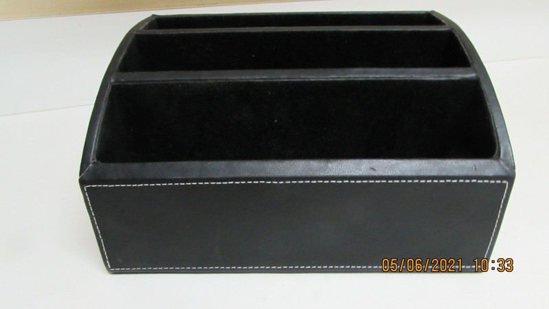 Desk Organizer Black Leather or Leather Like 3 Compartments It measures 9” by 6 