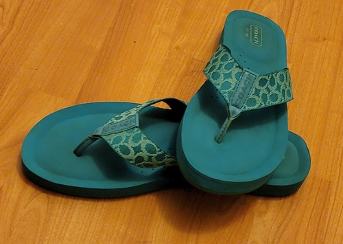 Women's Coach Jessalyn Blue Green Teal Flip Flop Thong Sandals Shoes Size 9 1/2 - Picture 9 of 12