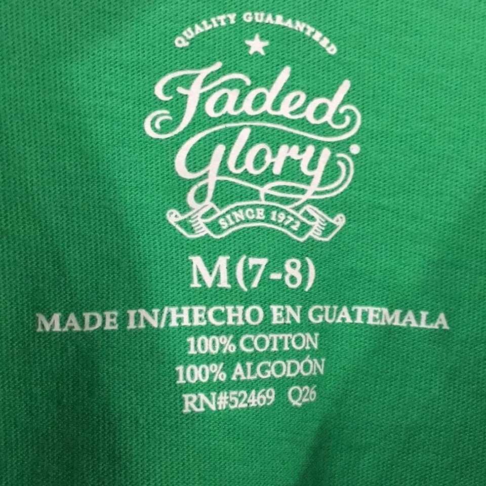 Camiseta verde manga corta Faded Glory niñas talla M 7/8 100 % algodón Foto 2 de 4