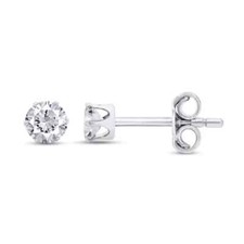 Solitaire Stud Earrings 3MM Simulated Diamond 6 Prong Set 14K White Gold Plated