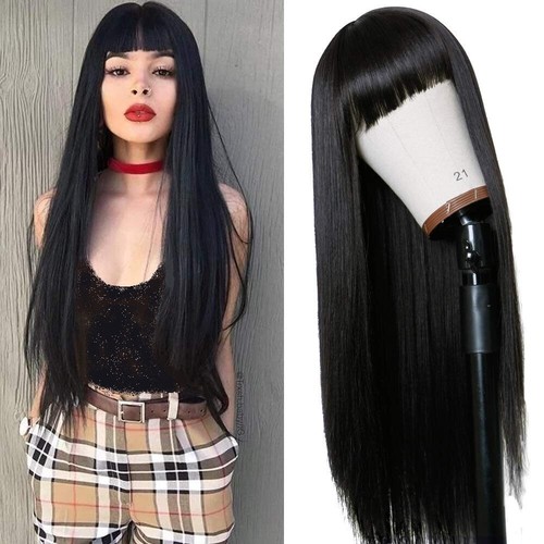 TIMANZO 24 Pulgadas Largo Remy Peluca de Cabello Remy Negro Natural Moda Fiesta Mujer - Imagen 23 de 24